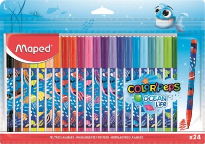 Filctoll készlet, 2 mm, kimosható, MAPED "Color`Peps Ocean Life", 24 különböző szín