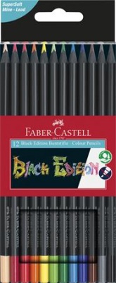 Színes ceruza készlet, háromszögletű, FABER-CASTELL "Black Edition", 12 különböző szín