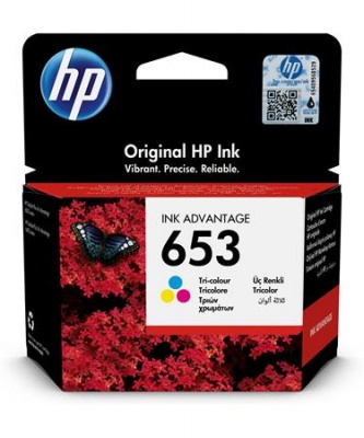 3YM74AE Tintapatron DeskJet Plus Ink Advantage 6075 All-in-One nyomtatóhoz, HP 653, c+m+y, 200 oldal